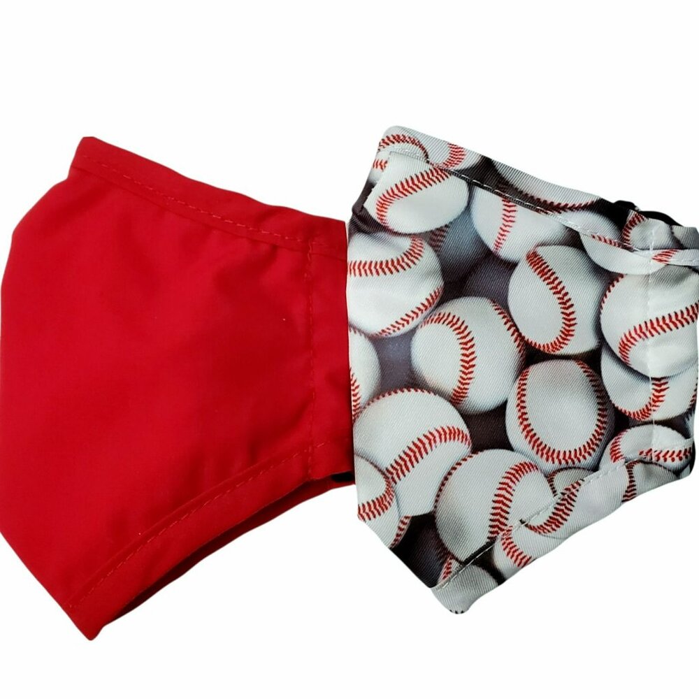New 2 Pack Youth Face Masks Red & Baseball Sports Lined Adjustable Kids
